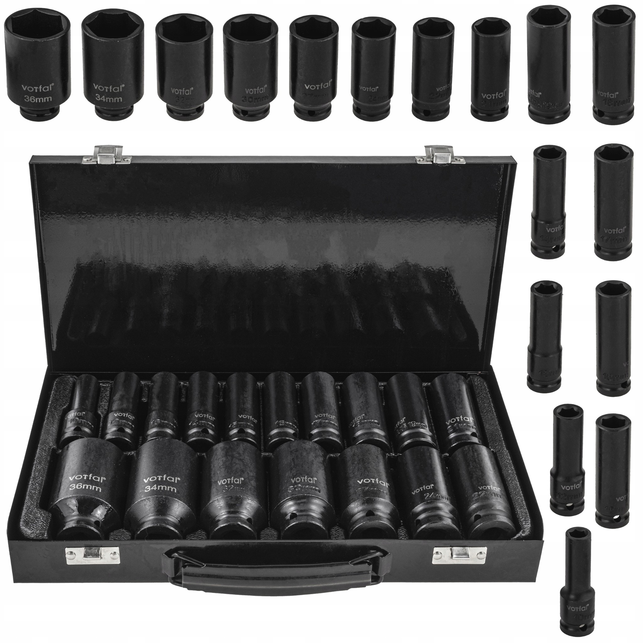 Nasadki Udarowe Nasadek Udarowych 1/2" Cala 10-36MM 6-KĄTNE 17 Elementów