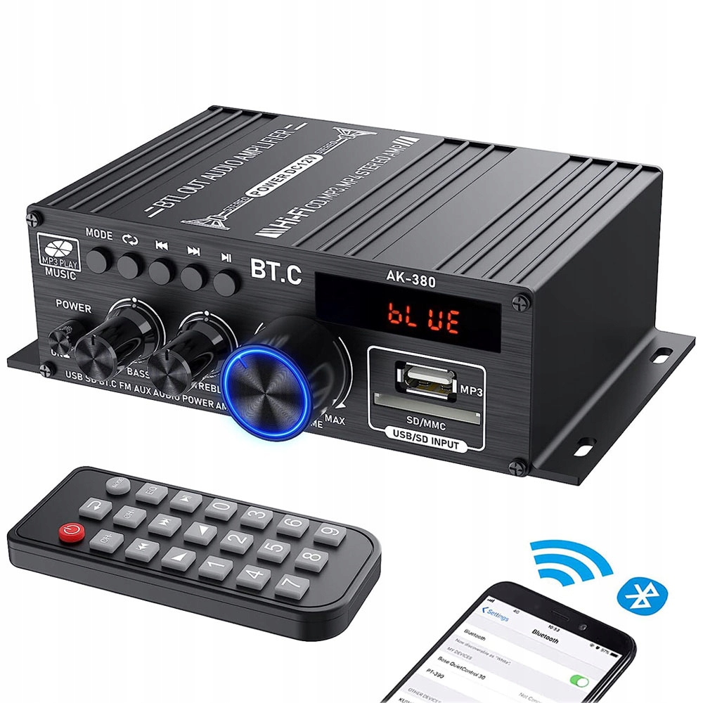 Bezdrátový Domácí Zesilovač Bluetooth Hifi 40W Fm Rádio MP3 12V Černý