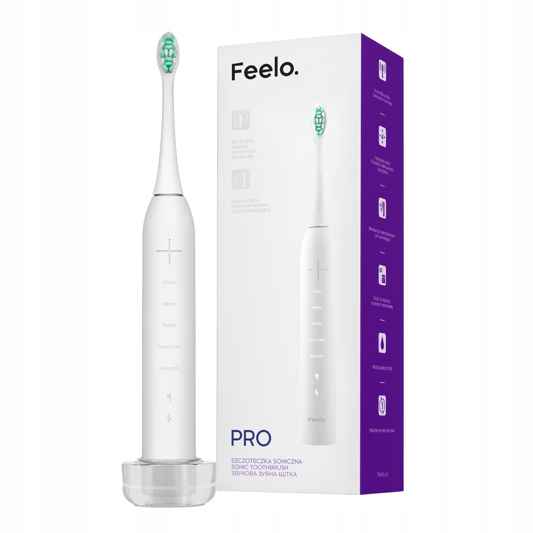 Szczoteczka Soniczna Elektryczna do Zębów z Etui Biała Feelo Pro White