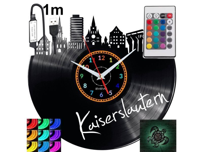 Kaiserslautern Nástěnné hodiny podsvícené Led Rgb na dálkové ovládání Vinylová deska