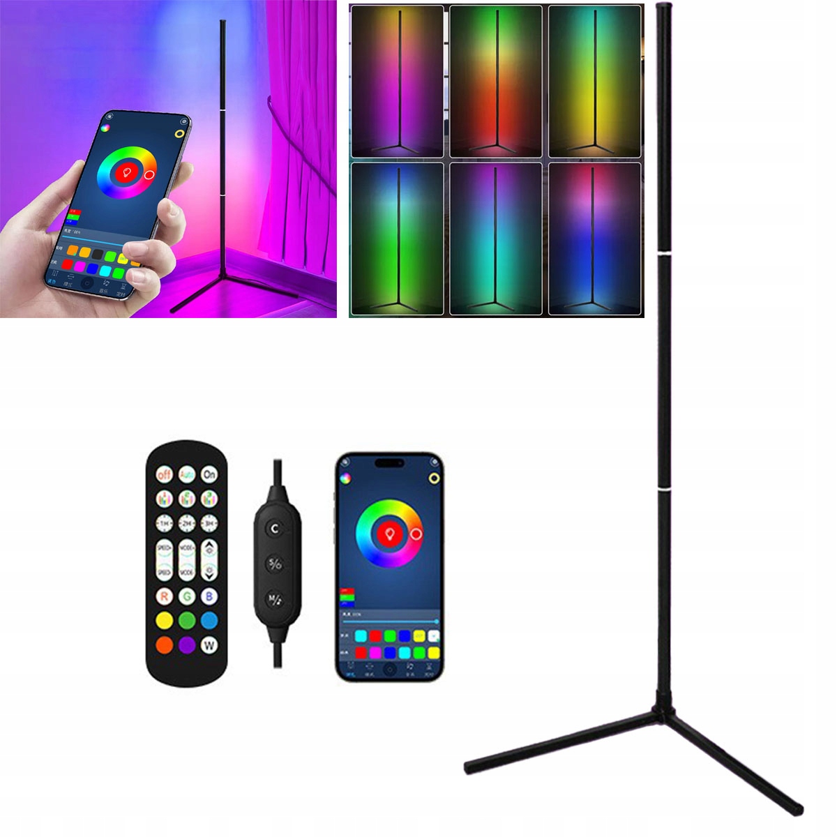 Led podlahová lampa rohová Bluetooth, nastavitelná Rgb
