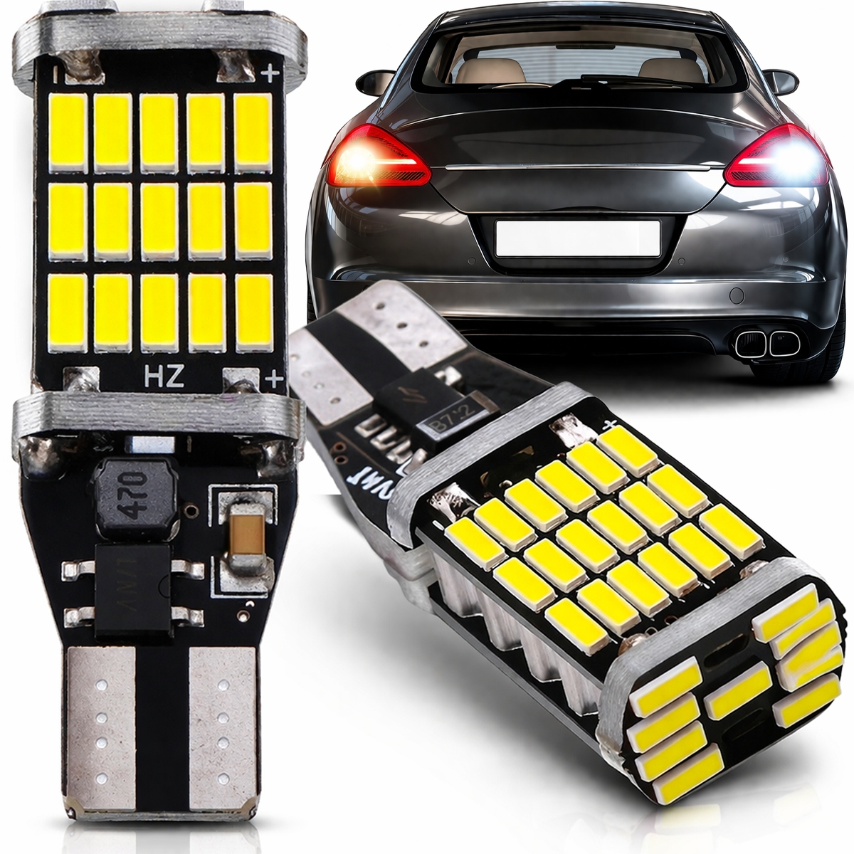 Żarówka Led W16W T15 12/24V 16W 360° Canbus Mocne Białe 6000K Premium 1SZT.