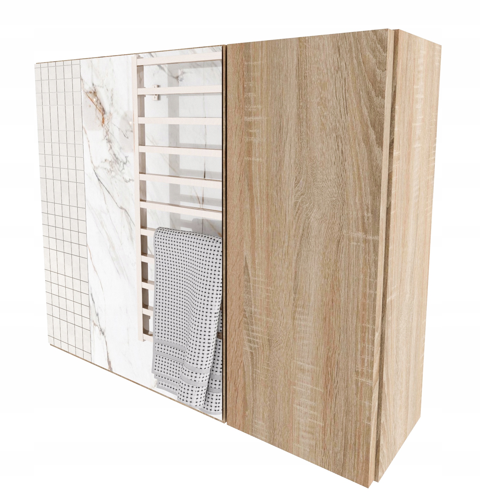 Koupelnová skříňka, regál do koupelny, police zrcadlo, závěsná, dub sonoma