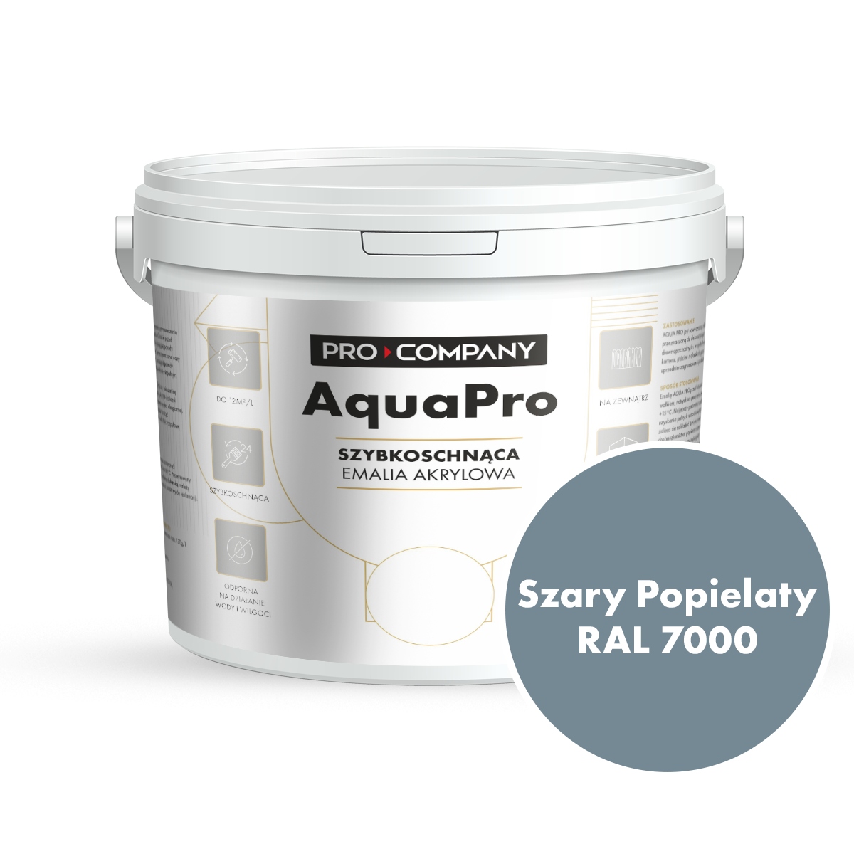 Aqua Pro Emalia Akrylowa Szybkoschnąca 10L Szary Popielaty Ral 7000 Mat