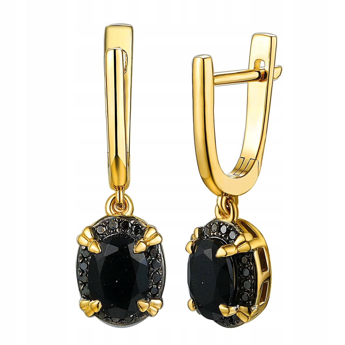 Náušnice zlaté Au 585 Černý Achát a Diamanty 0,13 ct