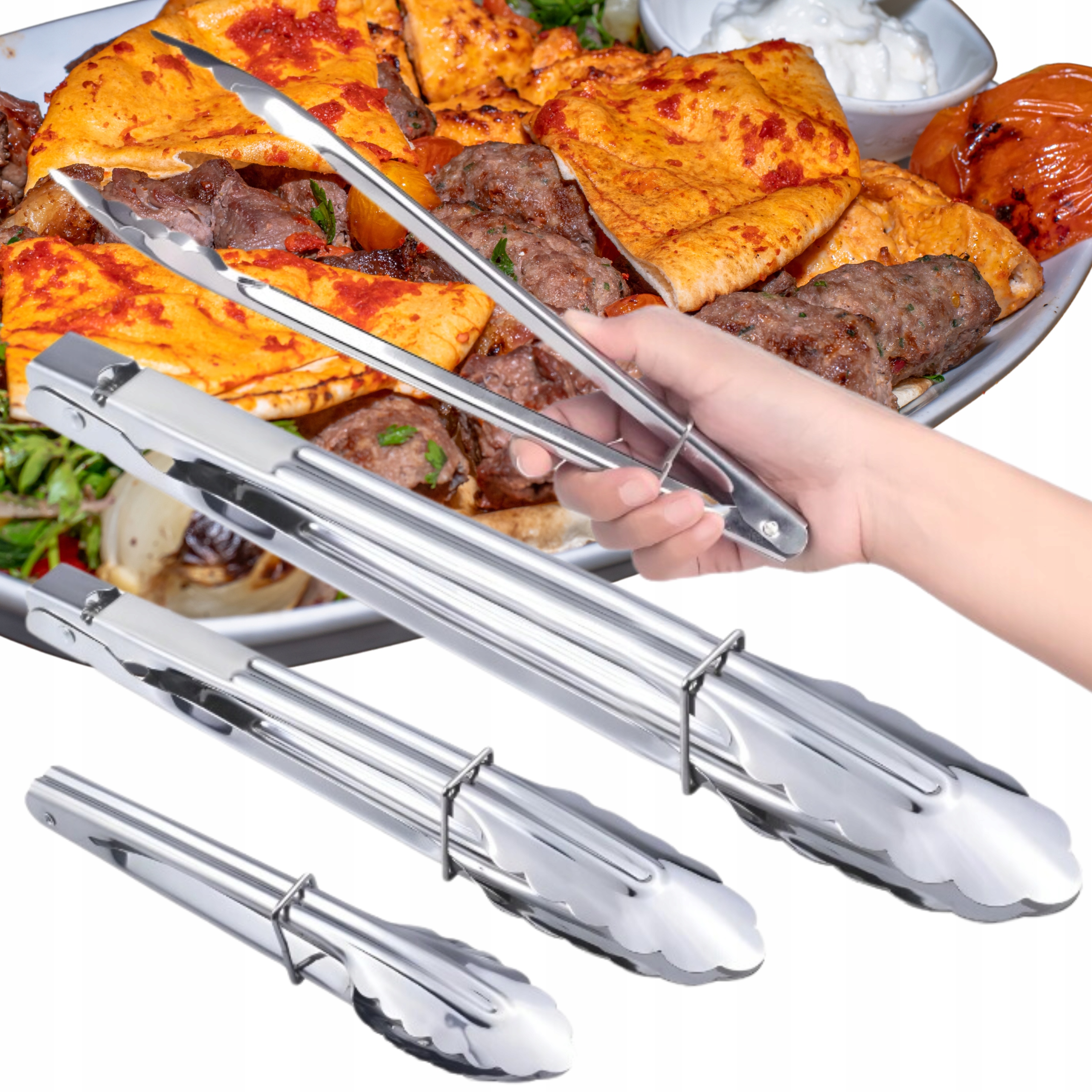 SZCZYPCE KUCHENNE METALOWE DO GRILLA SAŁATEK MIĘSA RUSZTU UNIWERSALNE 3 szt