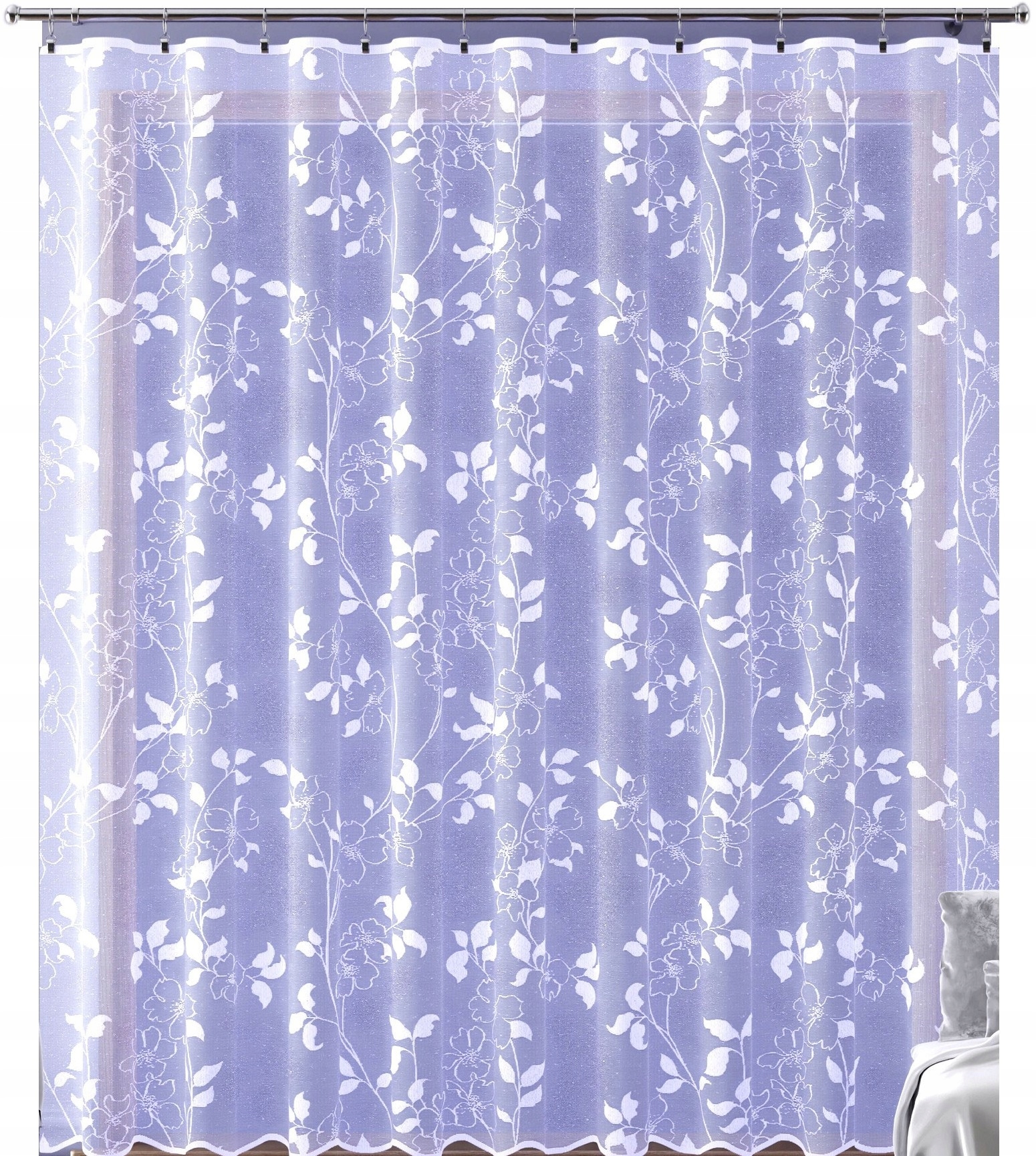 Záclona o rozměrech vel, vzor 115106, jednoduchá s květinami (s lemováním)