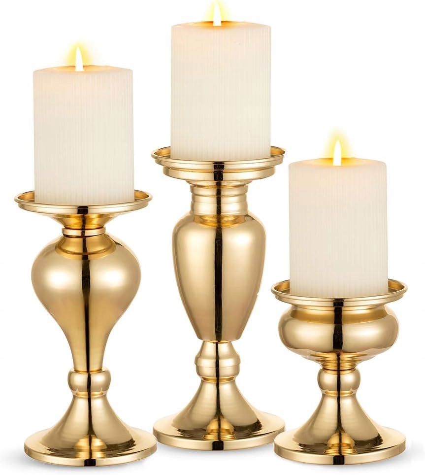 Sada Kovových Sloupových Svícnů 3 Kusy