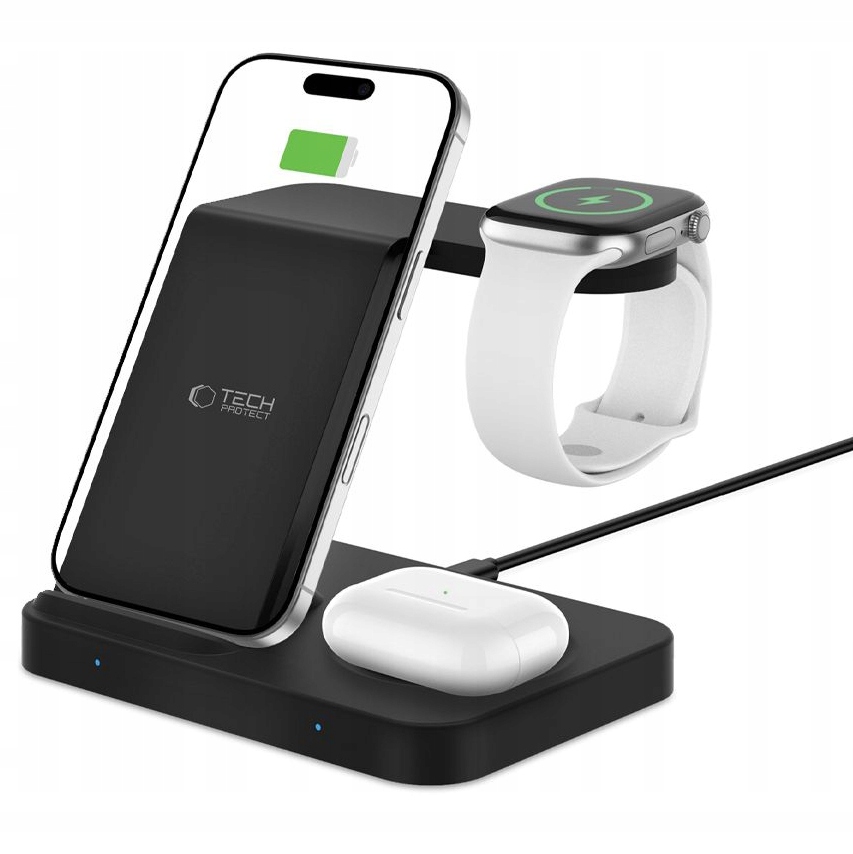 Ładowarka indukcyjna 3w1 Tech-Protect Qi z kablem Usb-c, do słuchawek mocna