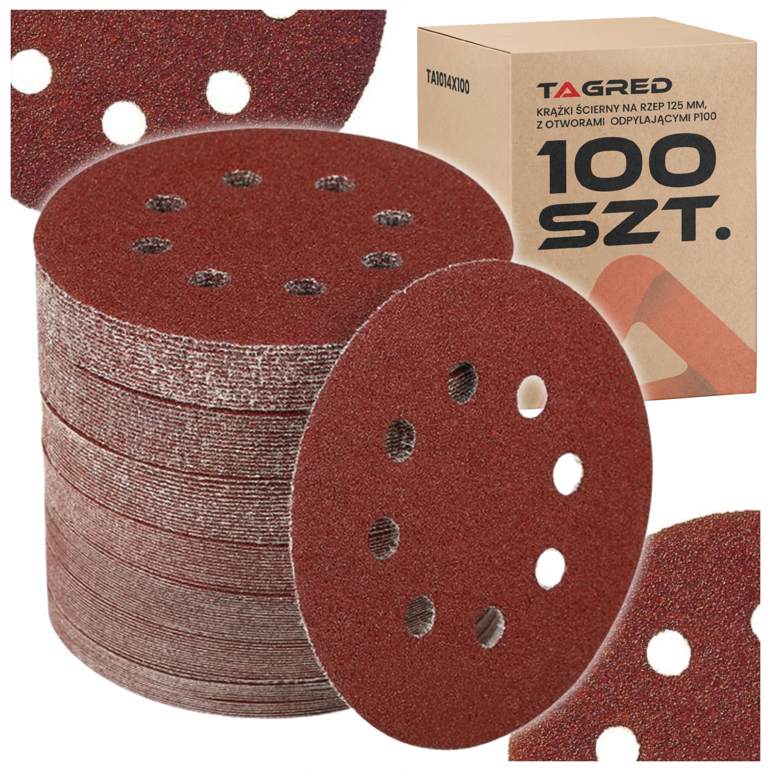 100x Krążki Ścierne Papier Z Otworami Rzep 125 p100 2x50szt
