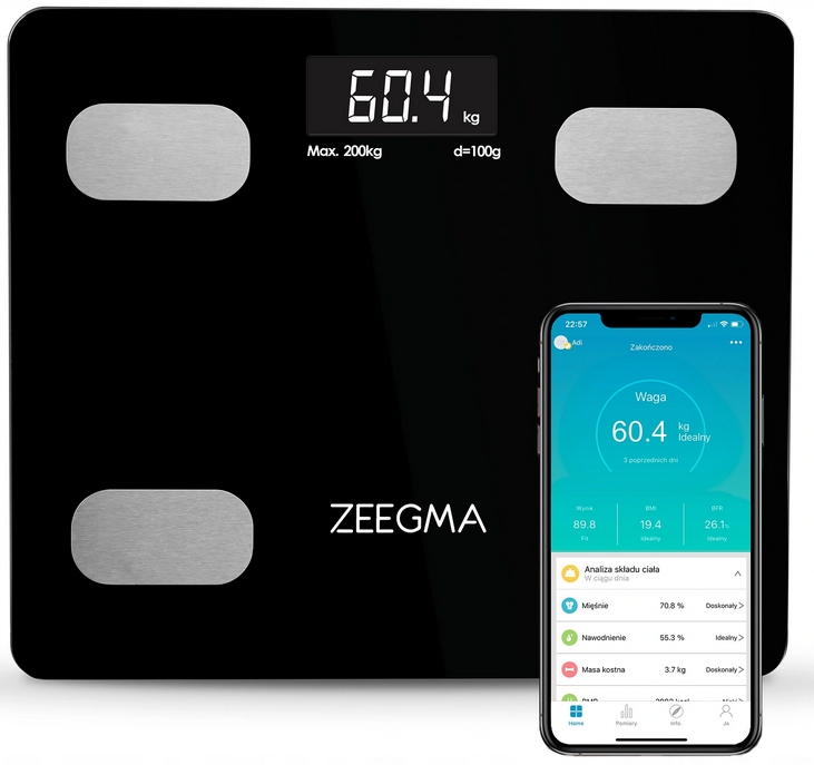 INTELIGENTNA WAGA ŁAZIENKOWA BLUETOOTH +APLIKACJA Wysokość produktu 2.5 cm