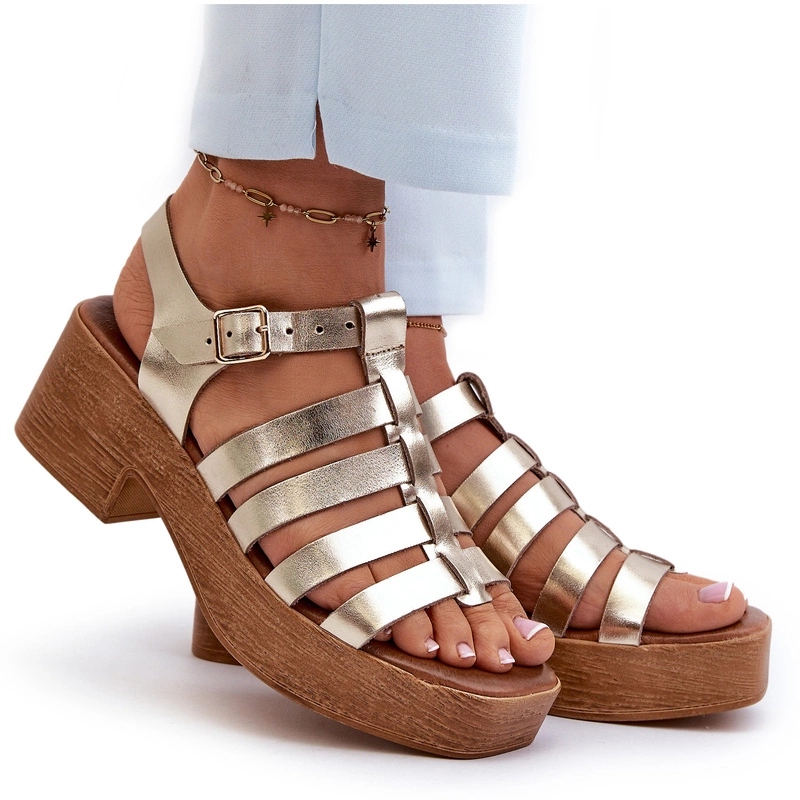 Zazoo 40410 Dámské Sandály Z Přírodní Kůže Zlaté 40