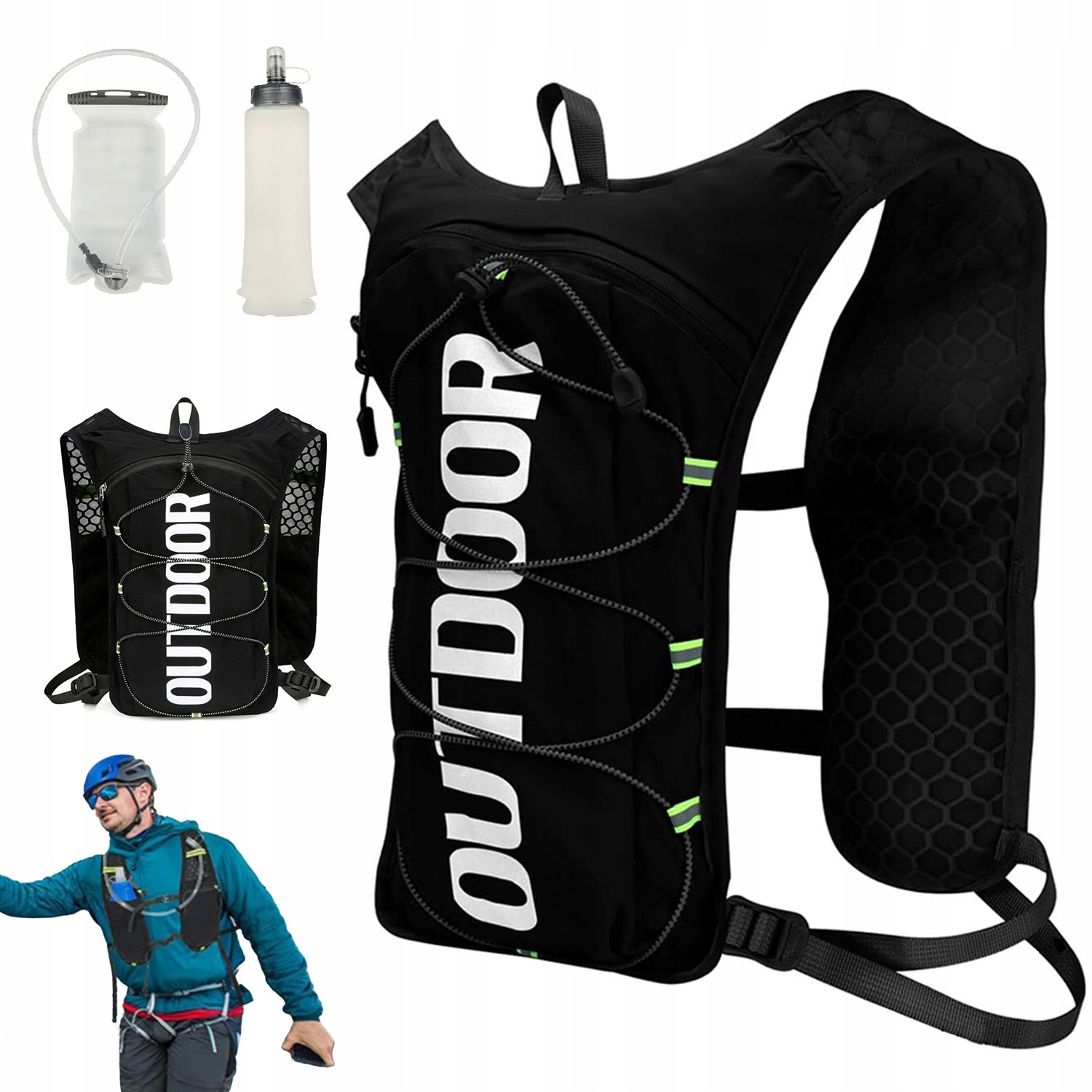 Kamizelka Biegowa Z Bukłakiem 1.5L Bidon 500ML Lekka Oddychająca Trekking