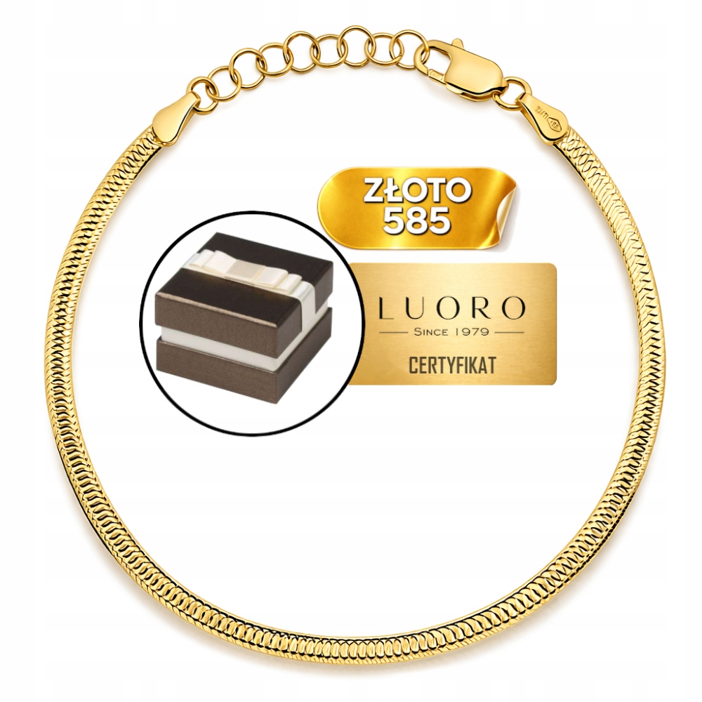 Zlatý Náramek 585 14K Jednostranně Diamantový 2,5 MM 17 2,5 CM Nastavitelný