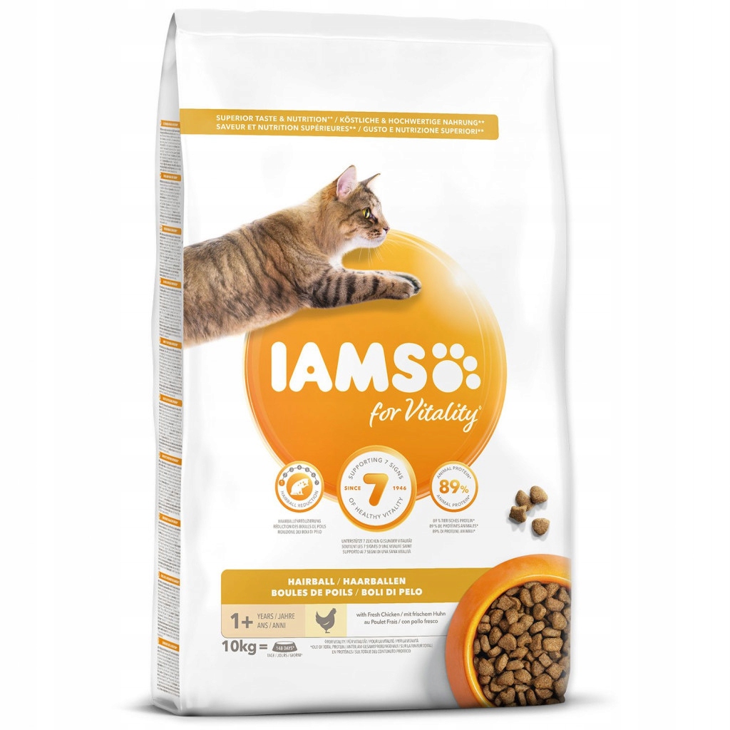Levně Krmivo Iams Cat Adult/Senior Hairball Chicken 10kg
