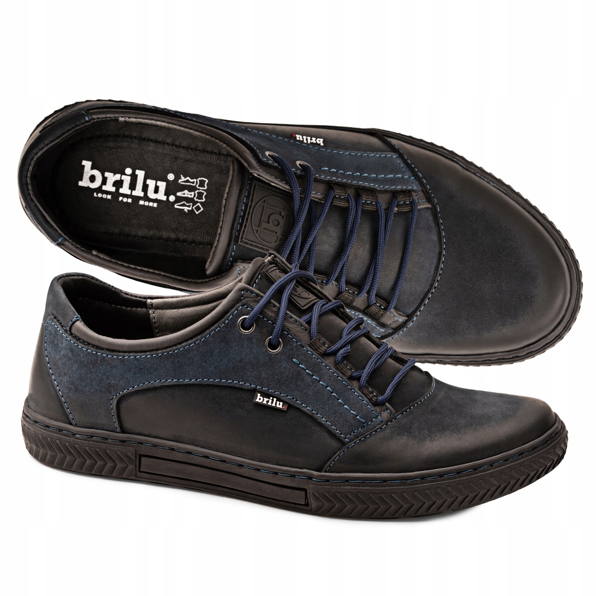 Brilu Skórzane Męskie Buty Sznurowane Granat 40
