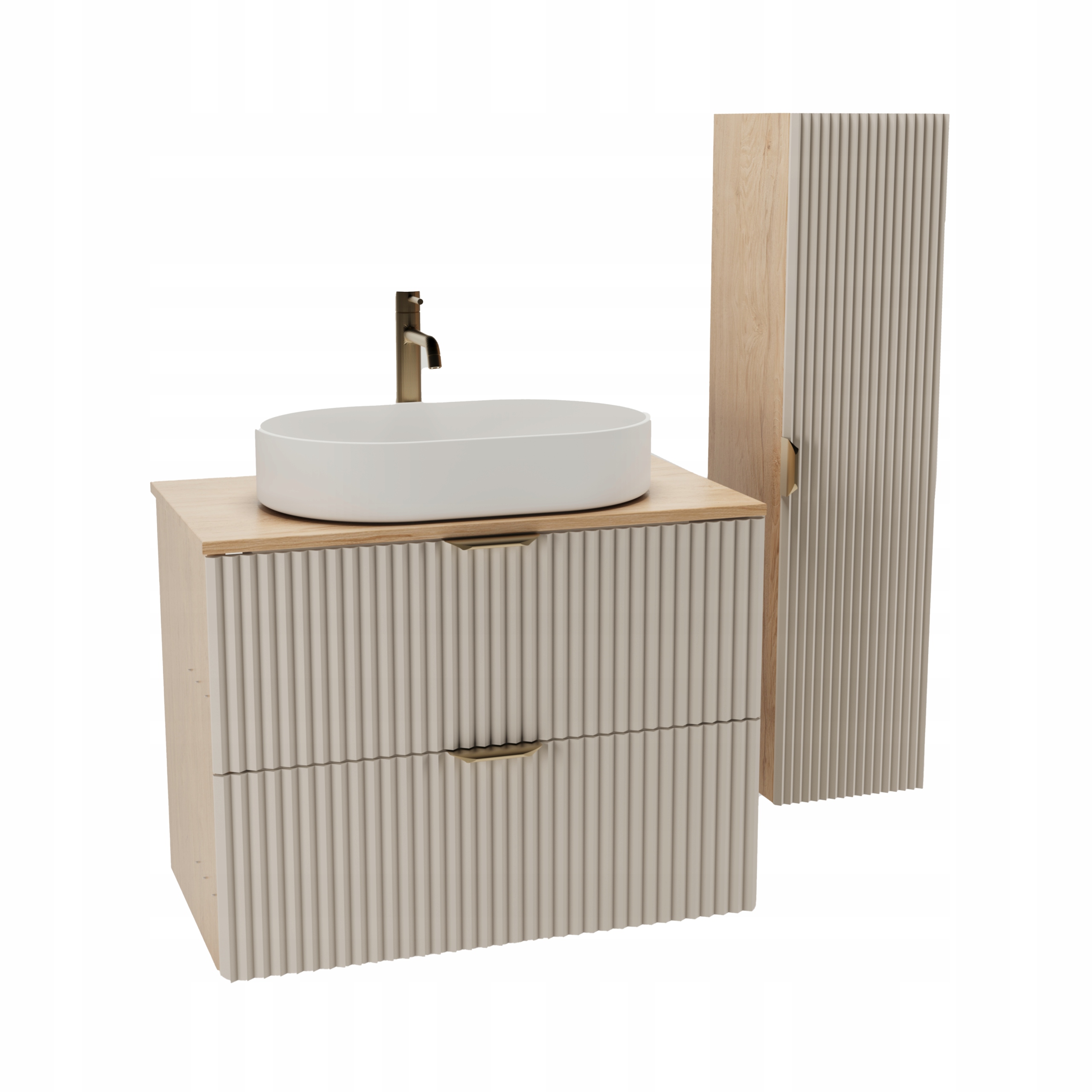 Koupelnová sada: Skříň 80 cm a Sloupek Kašmír/Ořech Willy