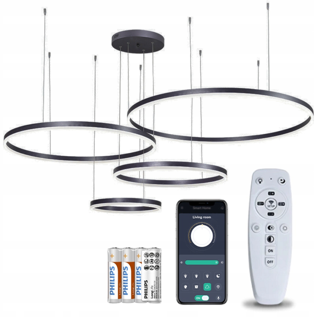 Lampa Sufitowa Wisząca Led Ring Czarna 80/60/60/40cm Duża Nowoczesna Pilot