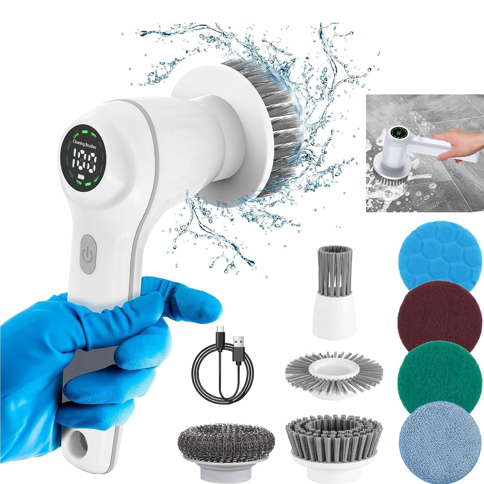 Levně Elektrický Kartáč IPX7 8 S Rotačními Koncovkami, Bezdrátový Do Koupelny