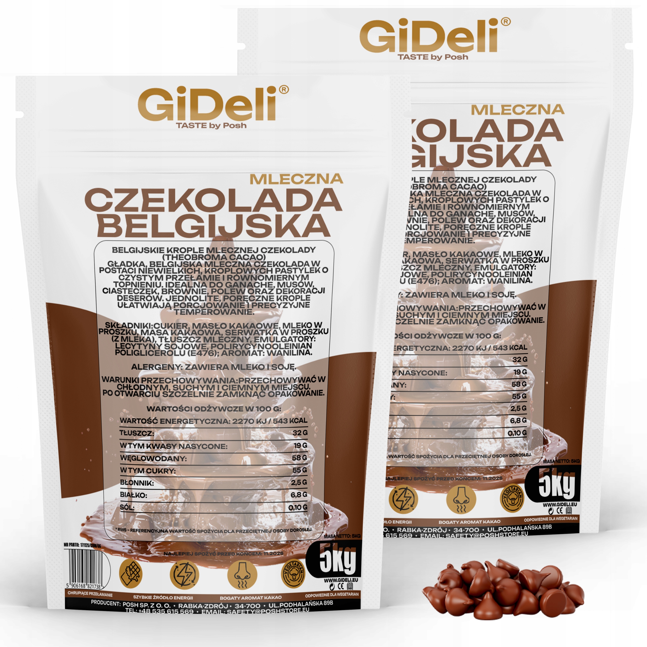 Levně GiDeli Čokoláda Belgická Mléčná 2x 5 kg pro fondue fontány dezertů