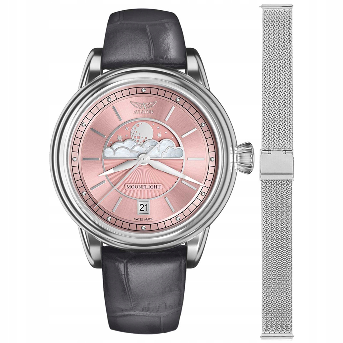 Dámské hodinky Aviator V.1.33.0.257.4GM-SET stříbrné