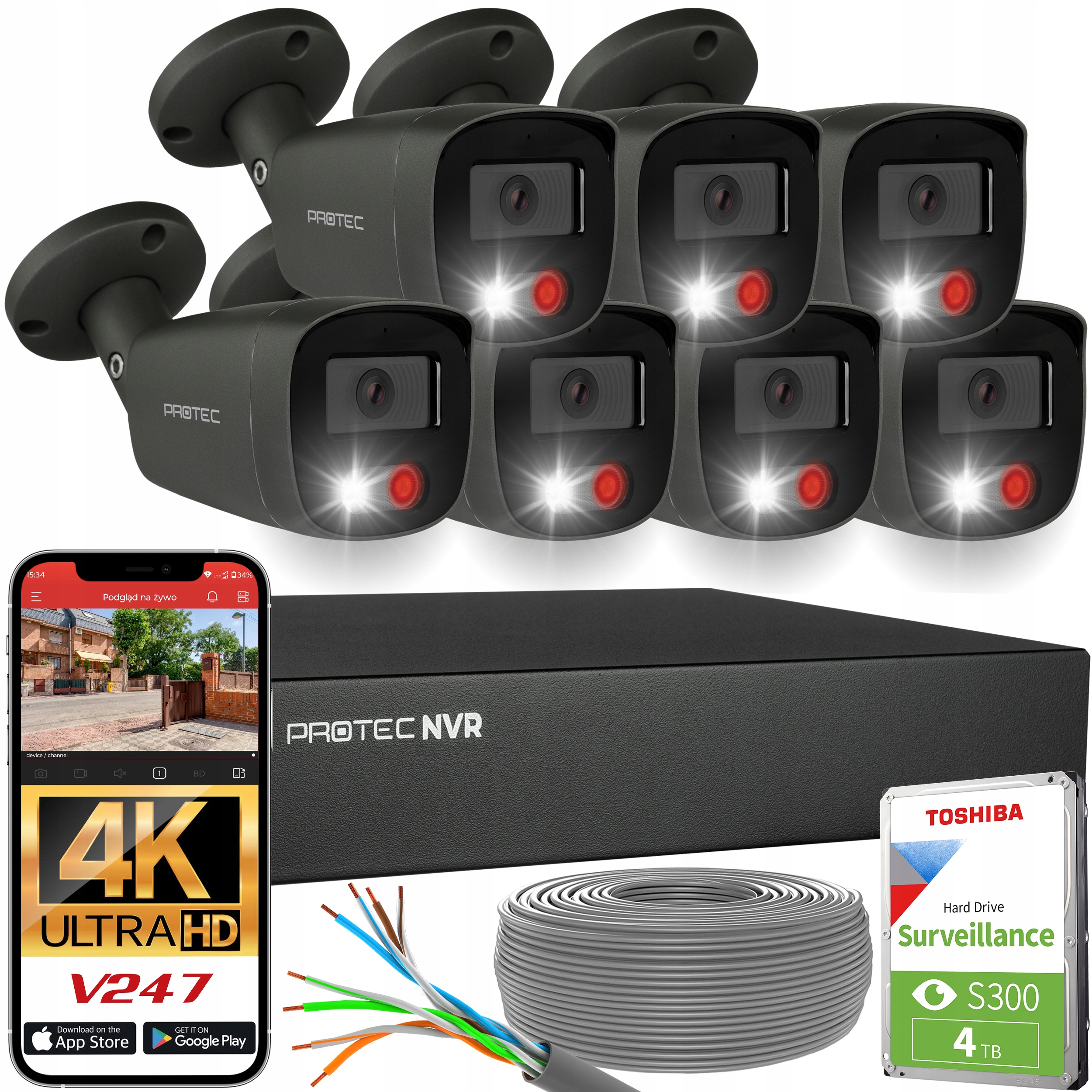 Sada pro monitorování 7 kamer Uhd 4K grafitové Ip PoE inteligentní detekce