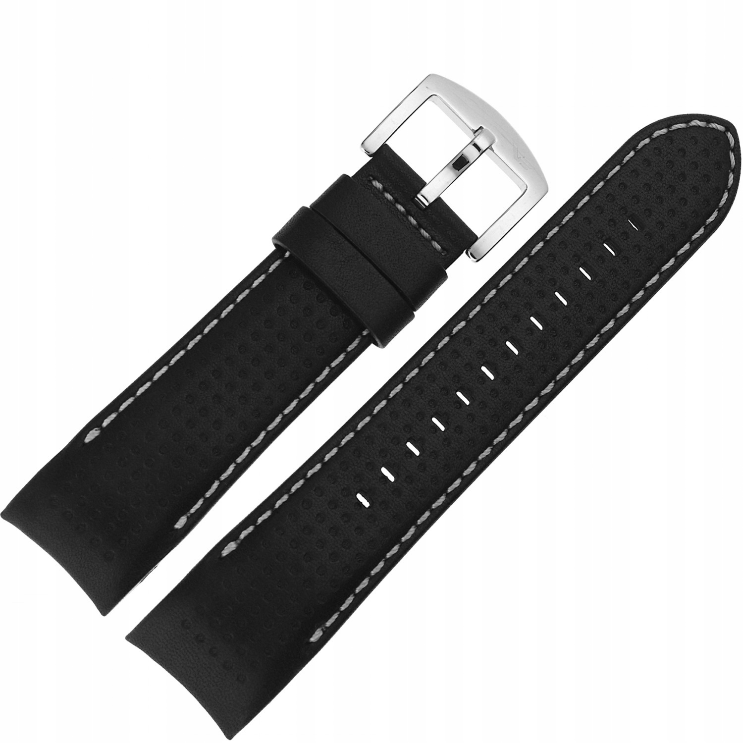 Pásek Batiscafos kůže (A771) černý děrovaný s bílou lesklou barvou