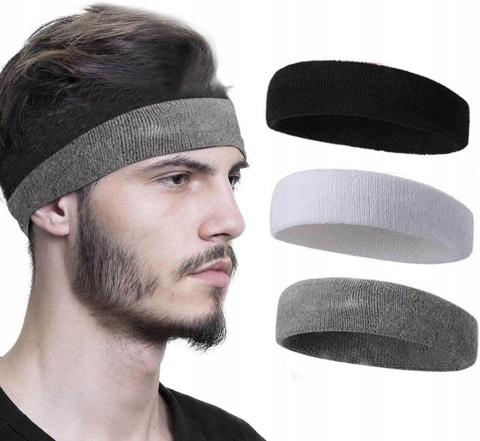 OPASKA FROTKA SPORTOWA NA GŁOWĘ HEADBAND ZESTAW 3 BIAŁA CZARNA SZARA