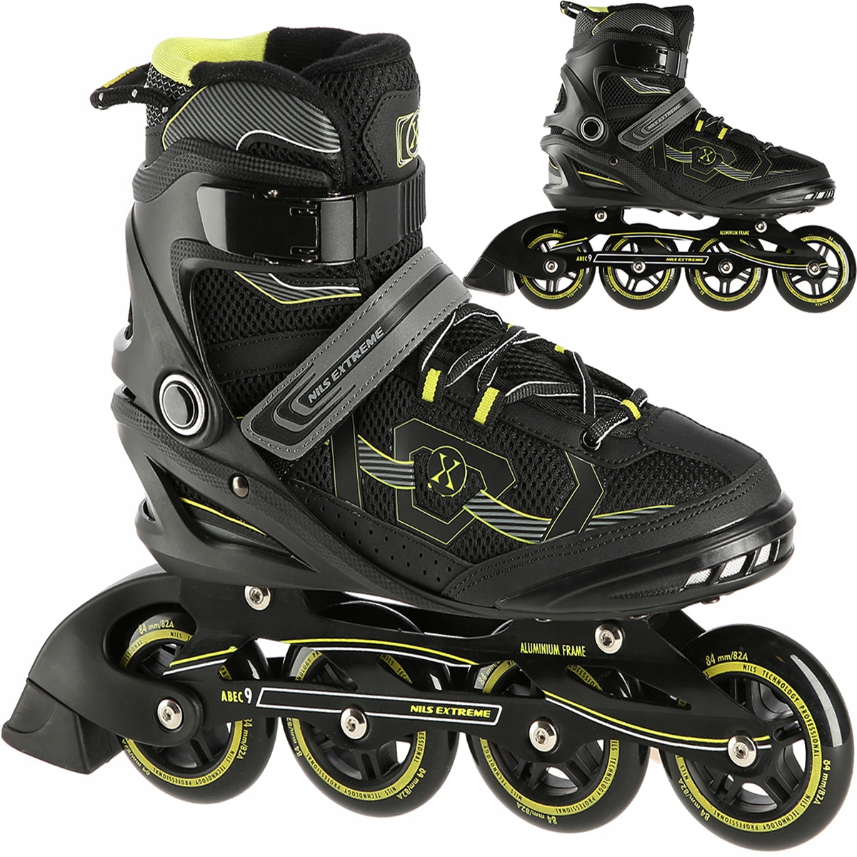 ŁYŻWOROLKI CZARNE ROLKI DLA DOROSŁYCH MĘSKIE DAMSKIE KAUCZUK ABEC-9 ROZ. 44