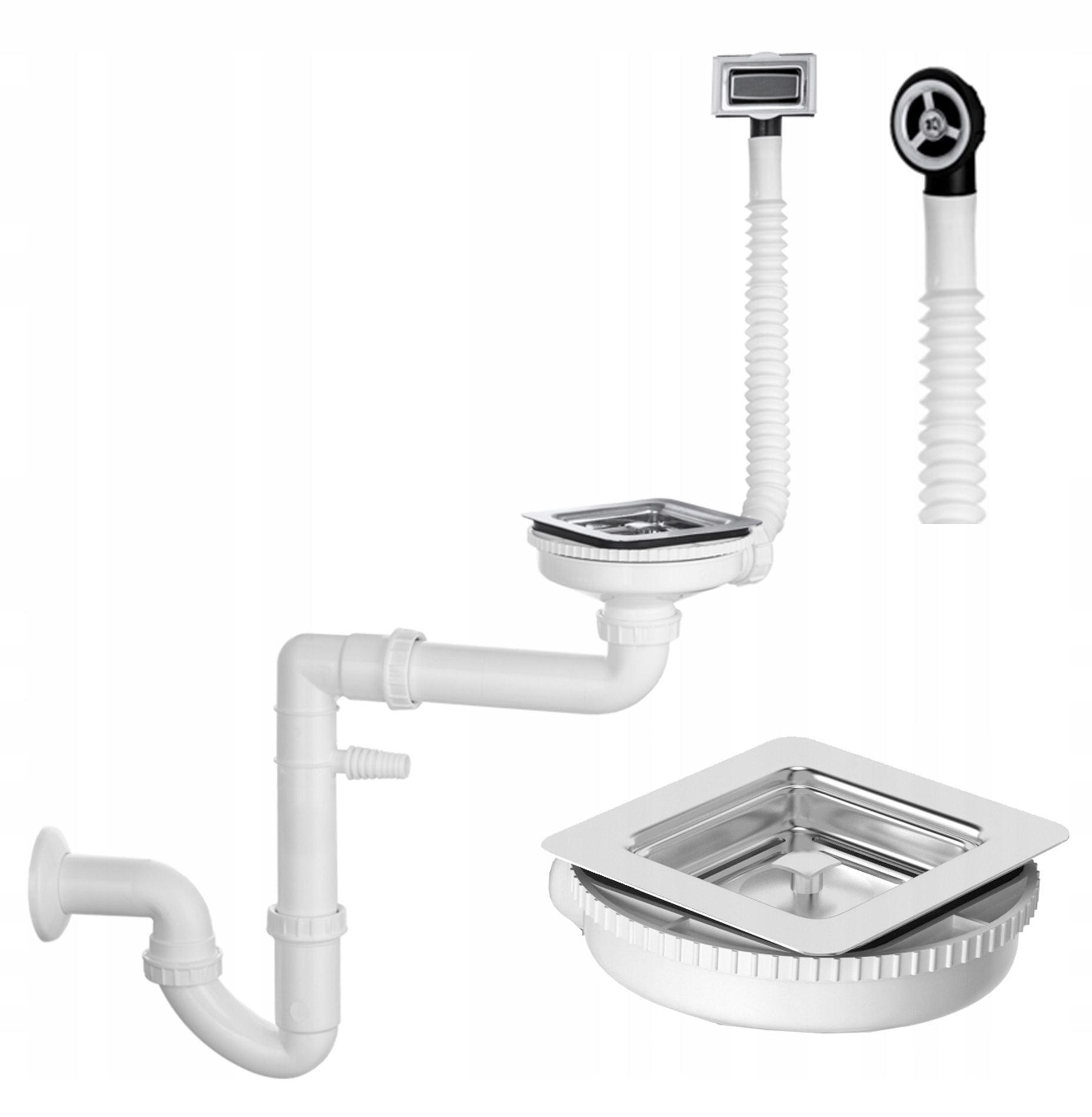 Jednokomorový Sifón Do Drezu, Štvorcový Odtok, Dva Manuálne Prepady