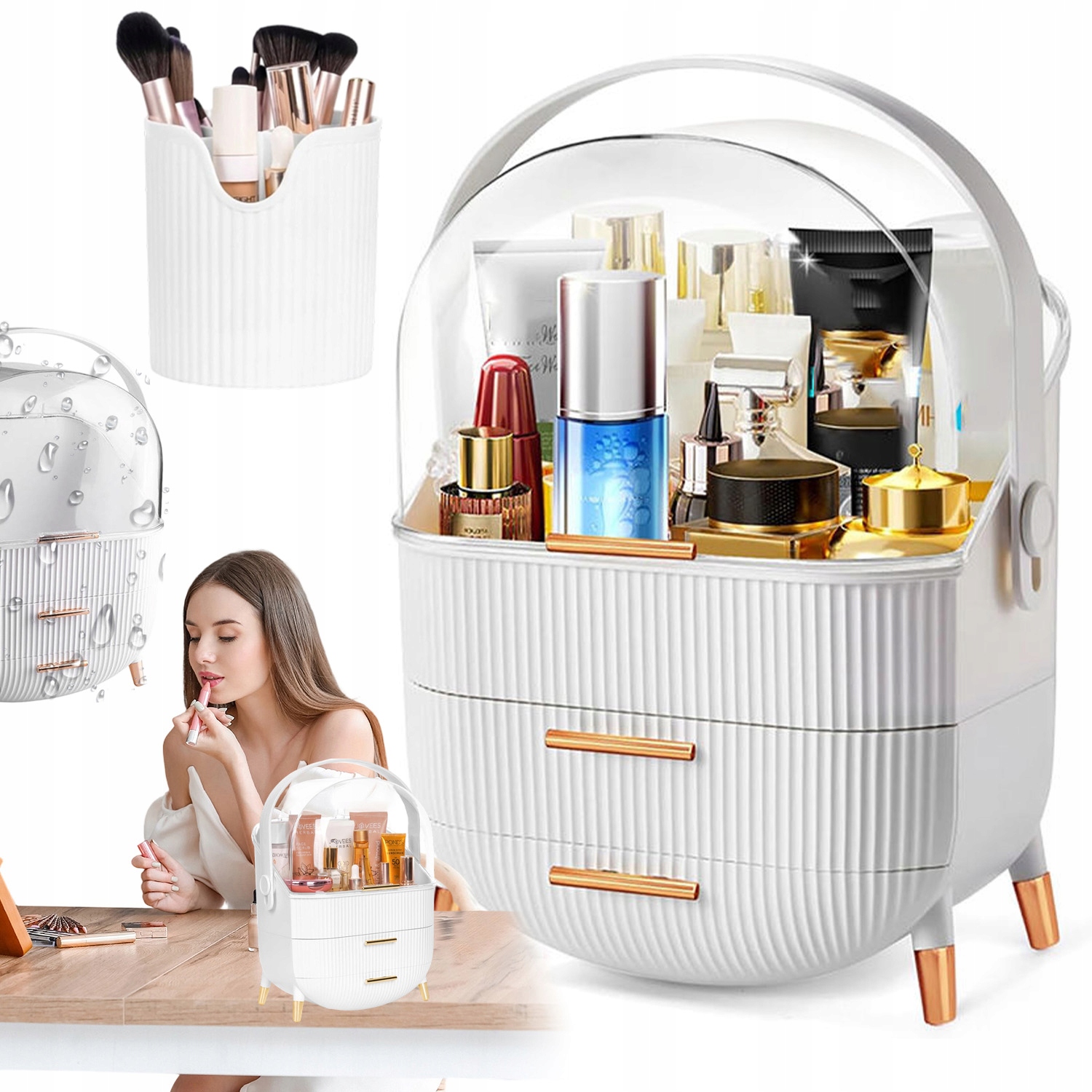 Organizér Na Kosmetiku Kontejner Se Zásuvkami Otočný Držák 180° Bílý