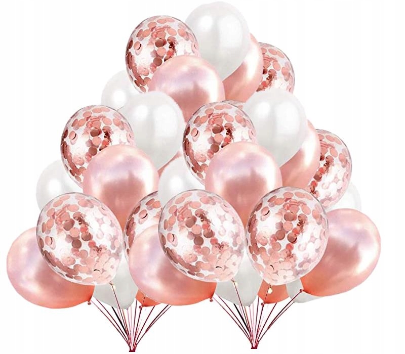 

Balony Biało Różowe Złoto Z Konfetti mix Rose gold