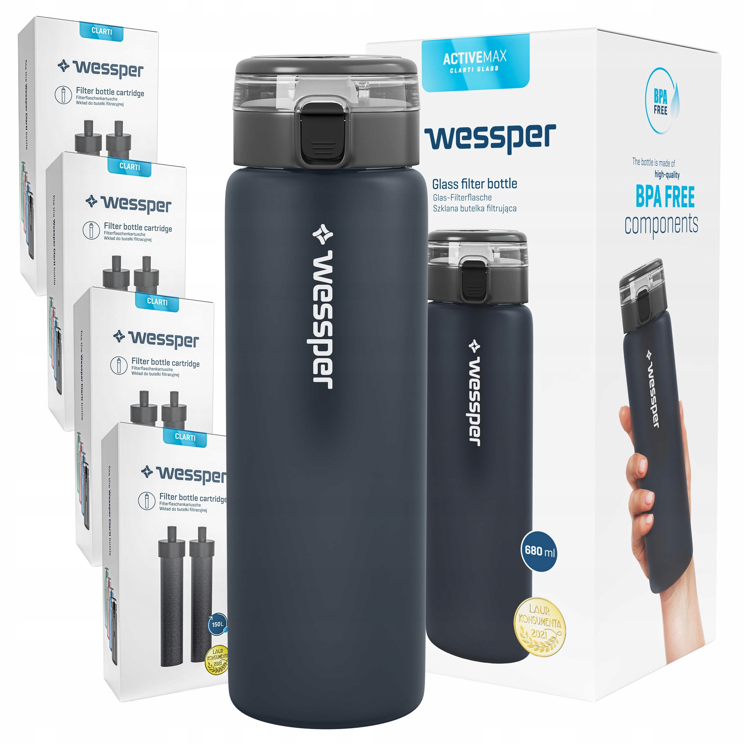 Skleněná Lahvička Wessper ActiveMax 0,68 l 9 x filtr vody