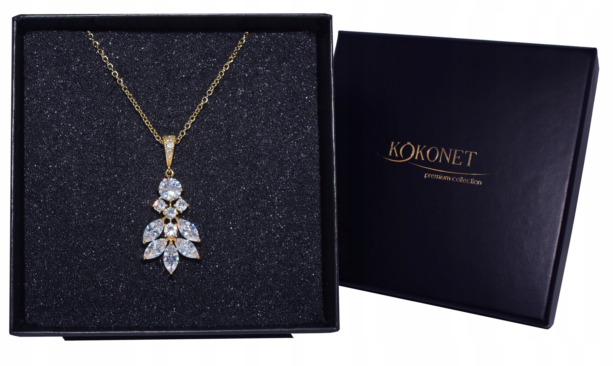 naszyjnik ZŁOTY 18K POZŁACANY ślubny listki glam