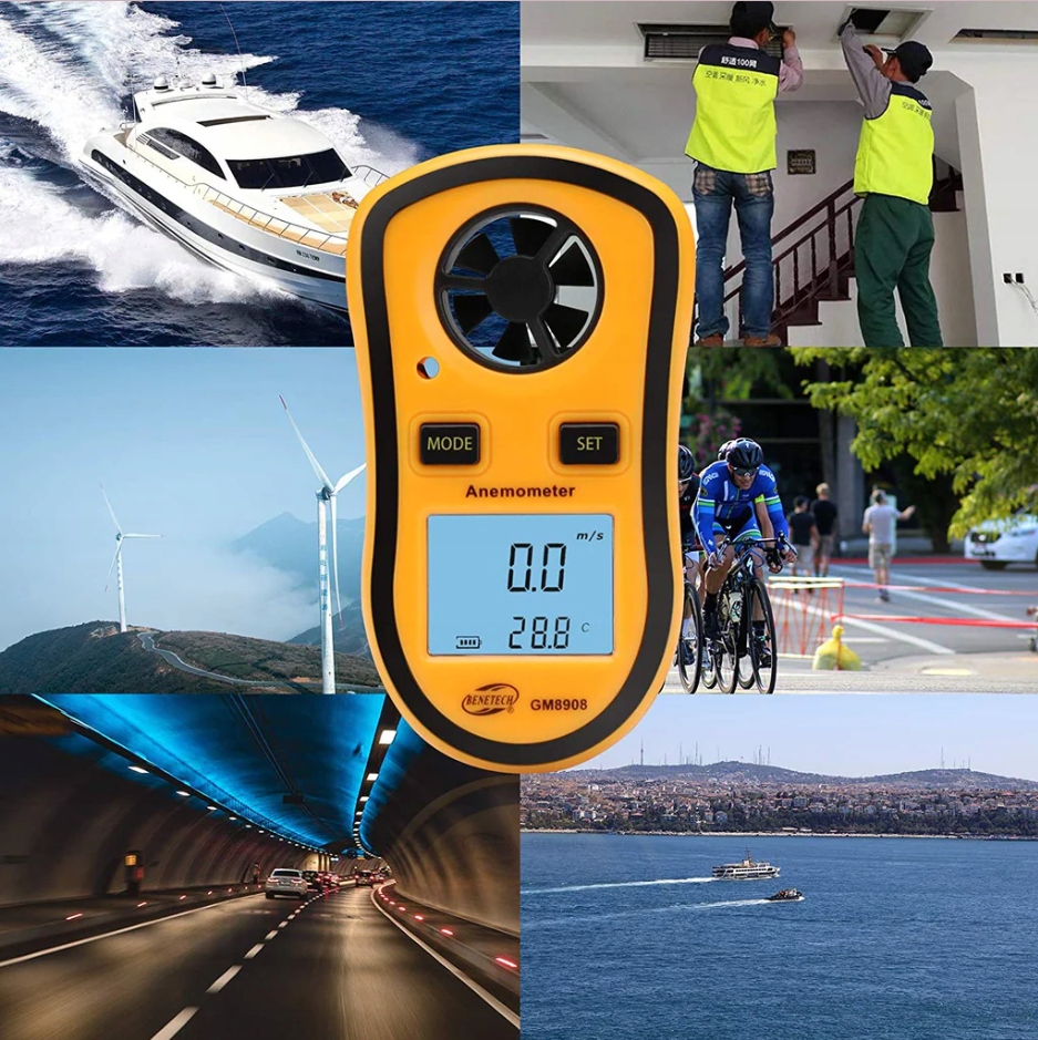 ANEMOMETR WIATROMIERZ MIERNIK WIATRU TEMPERATURY PRĘDKOŚCI POWIETRZA 30m/s Stan opakowania oryginalne