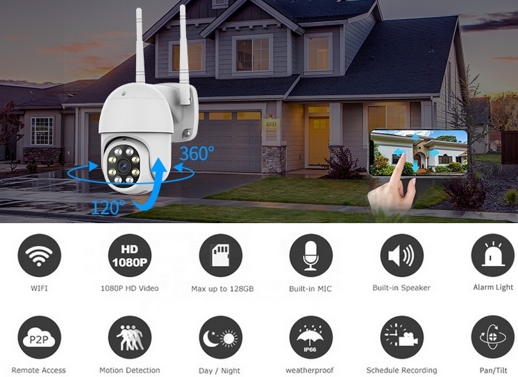KAMERA OBROTOWA ZEWNĘTRZNA IP WIFI FULL HD TUYA Komunikacja WiFi