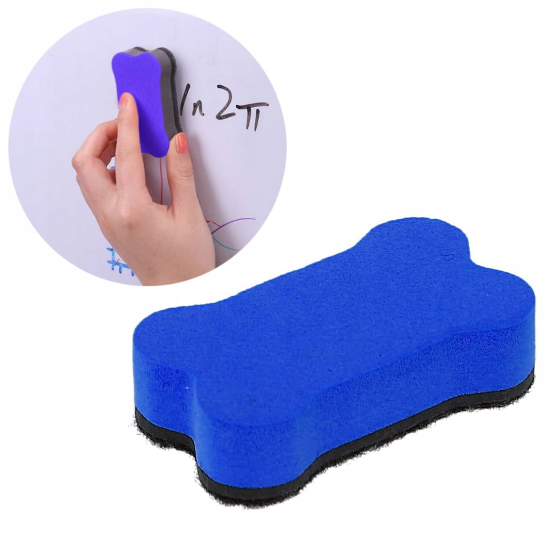 Mini gąbka z magnesem do tablic suchościeralnych, Niebieska
