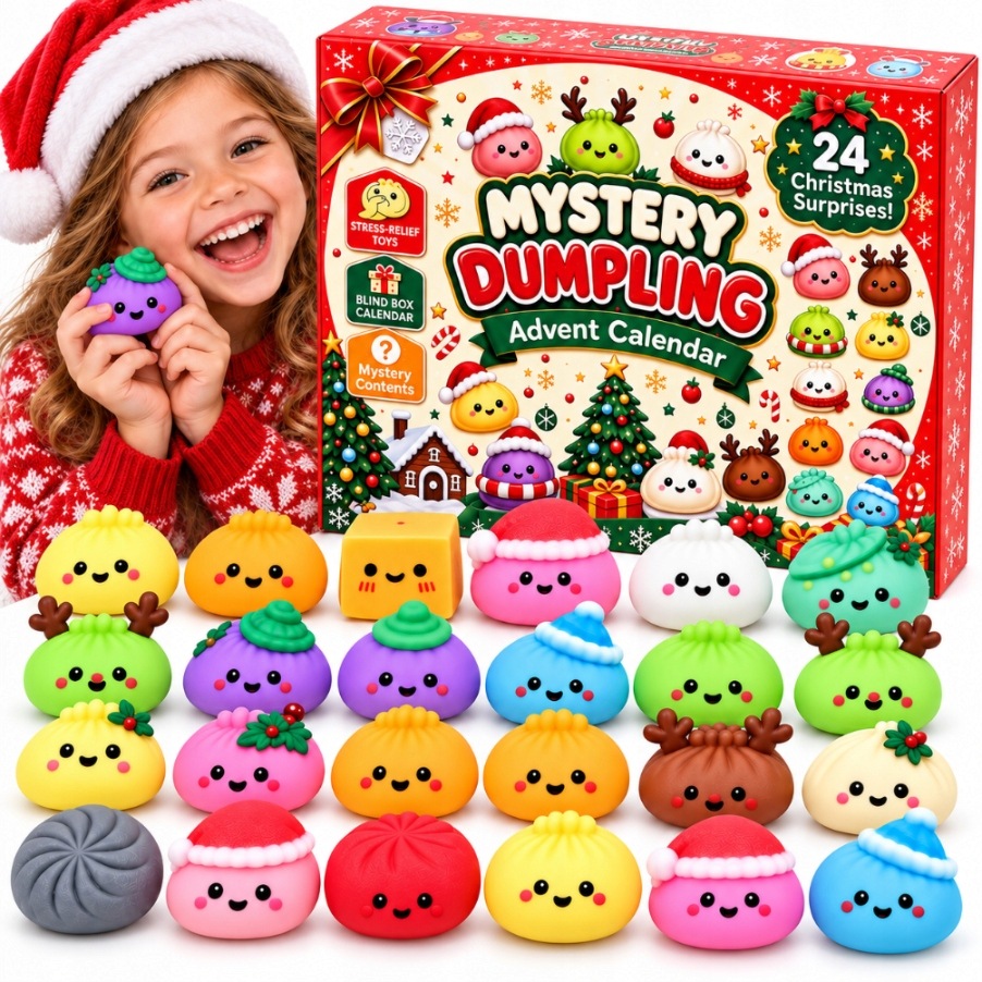 Adventní kalendář pro děti 24 knedlíků mačkací hračky k objevování