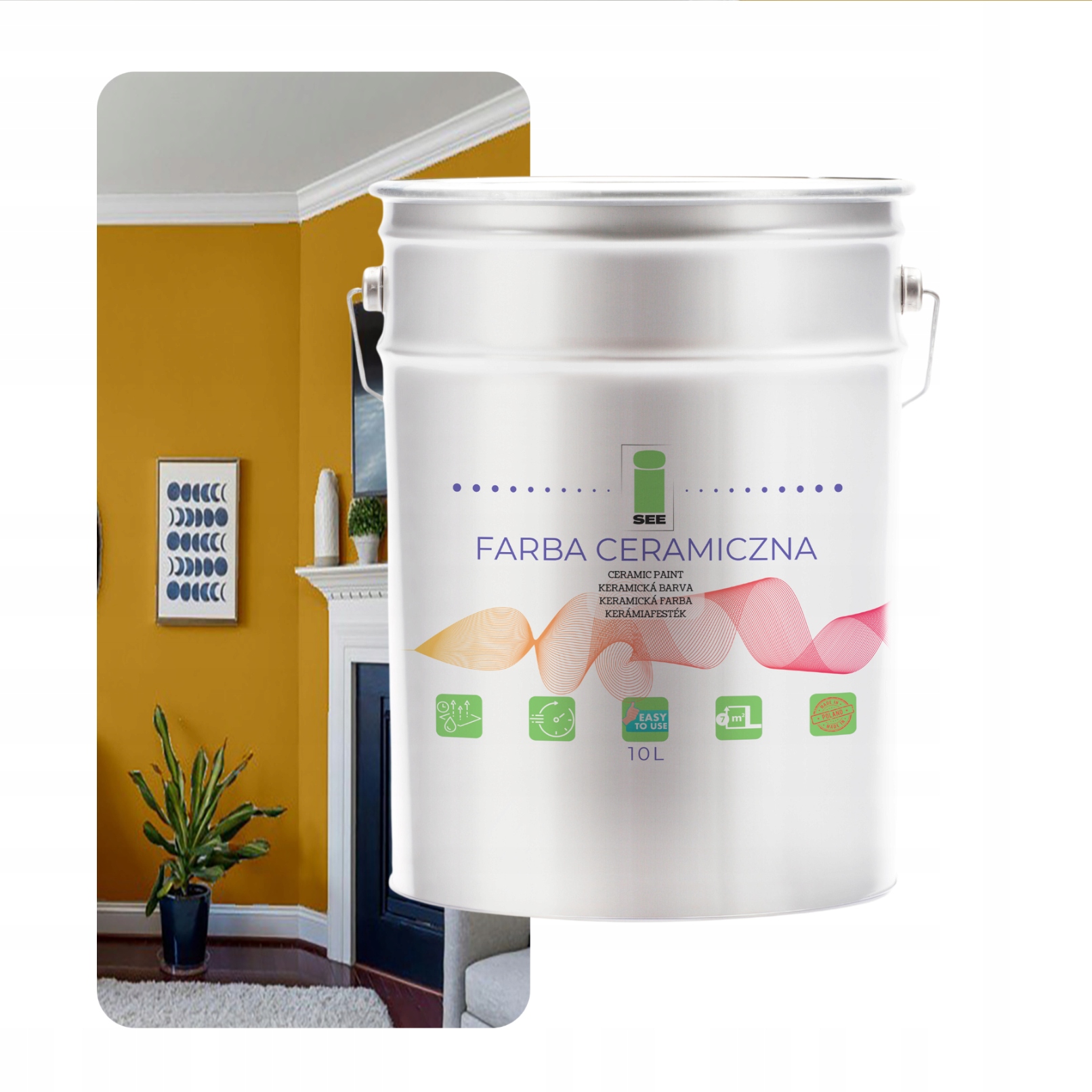 Keramická Umývateľná Farba Na Steny, Horčicová Zlatá, 10 L, Odolná Voči Škvrnám