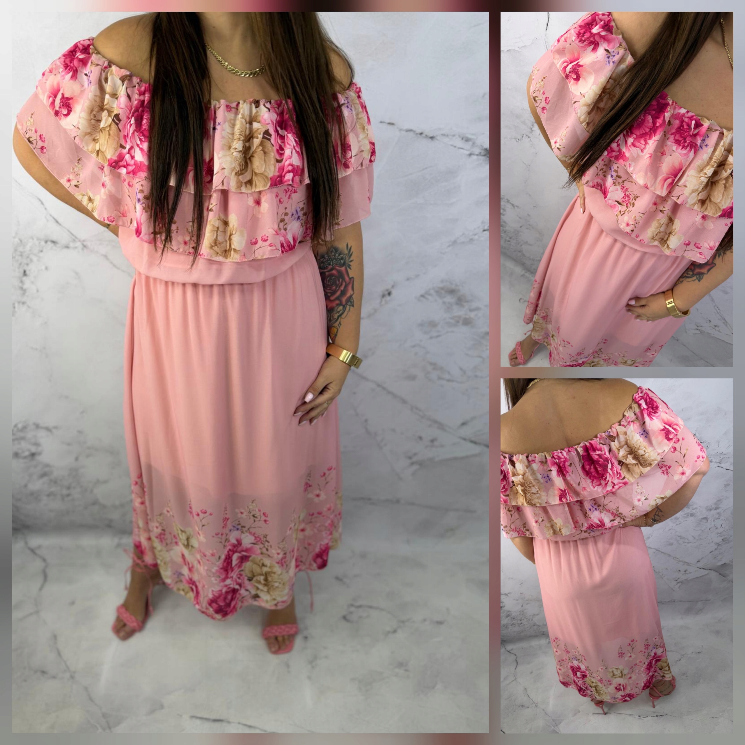 Růžová šaty MIDI květy španělské květiny XL XXL XXXL 50 52