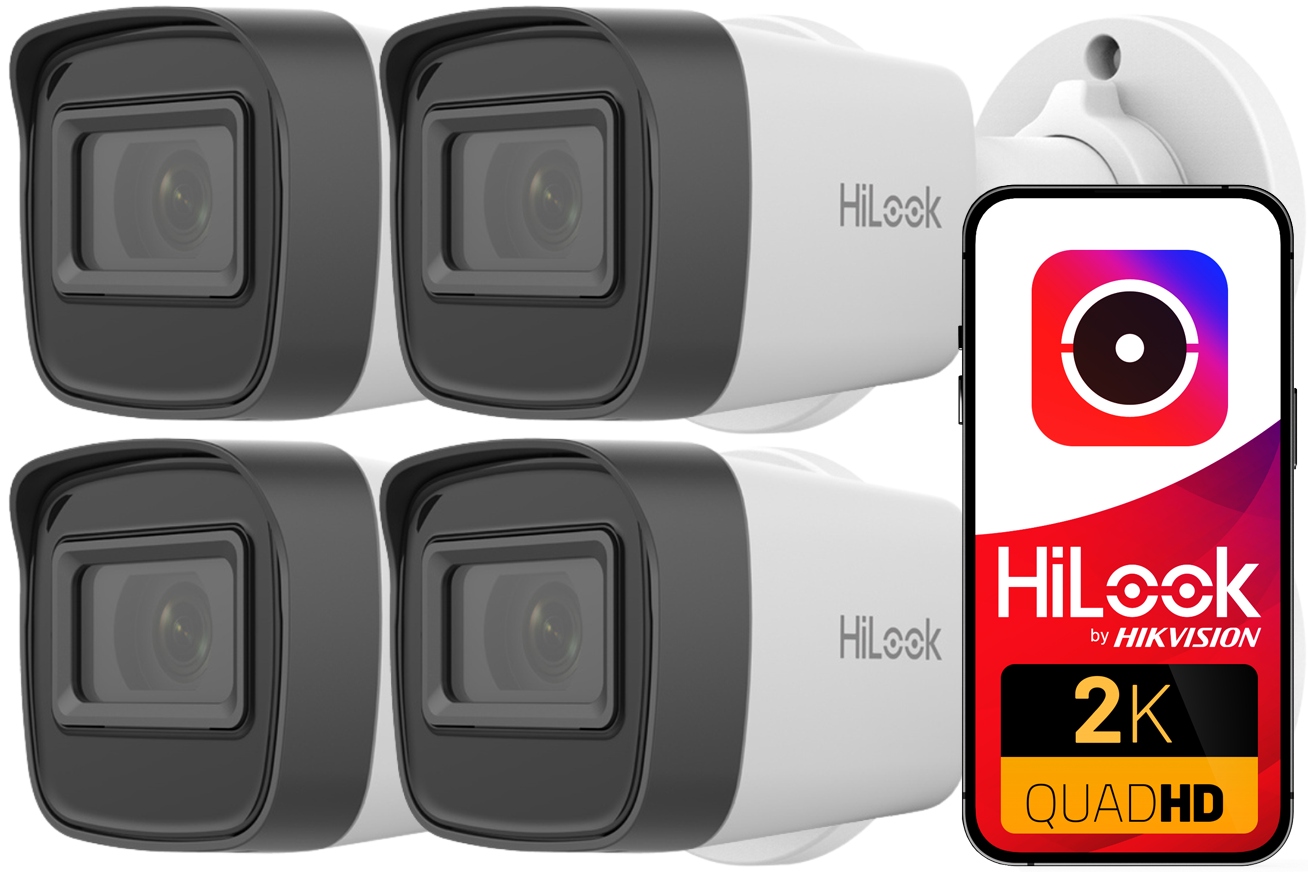 Kamery 4 ks v sade Ip 4MPx 2K+ IPC-B141H-C PoE HiLook od Hikvision