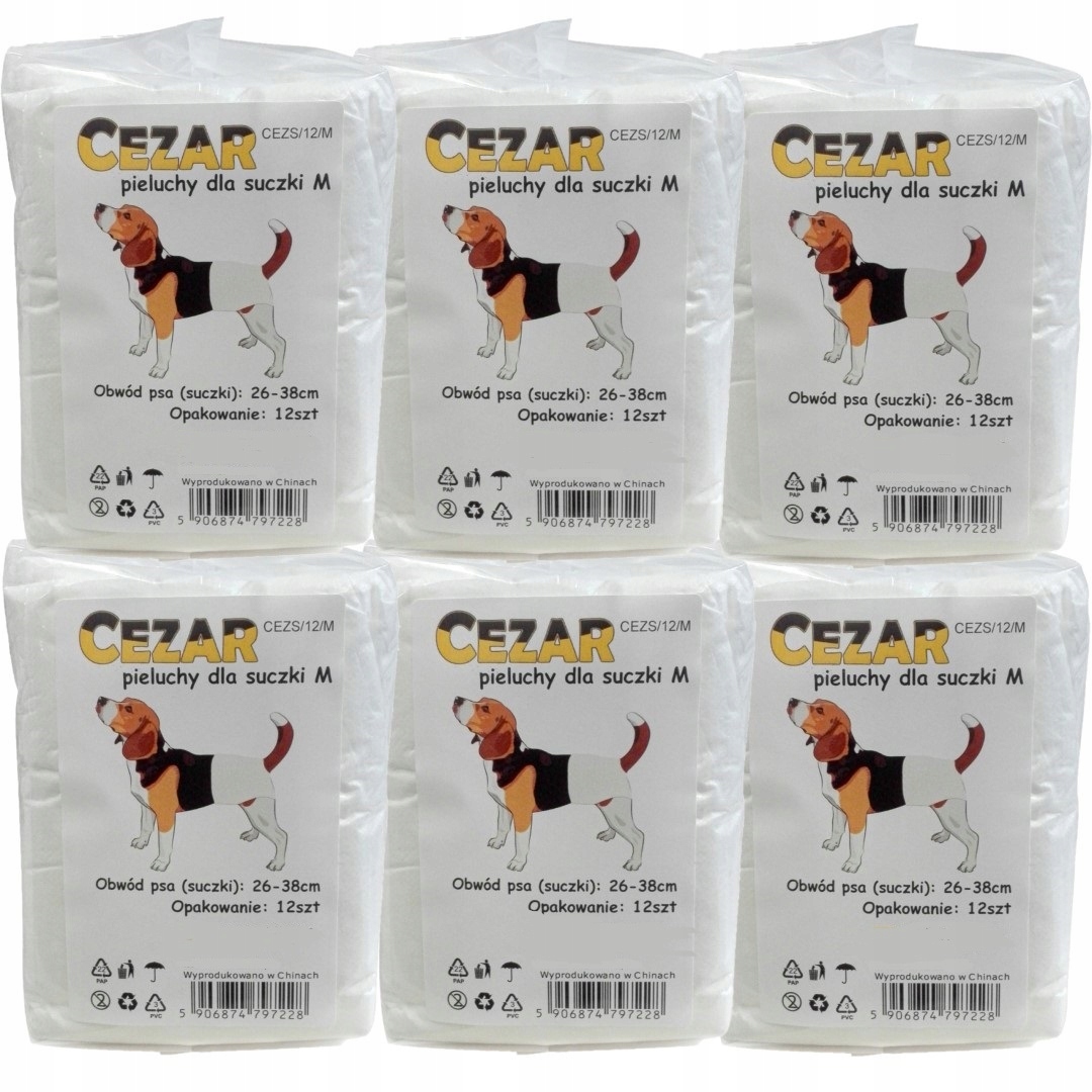 Cezar Pieluchy pampersy dla psa suczki M 72szt suczka 26-38cm