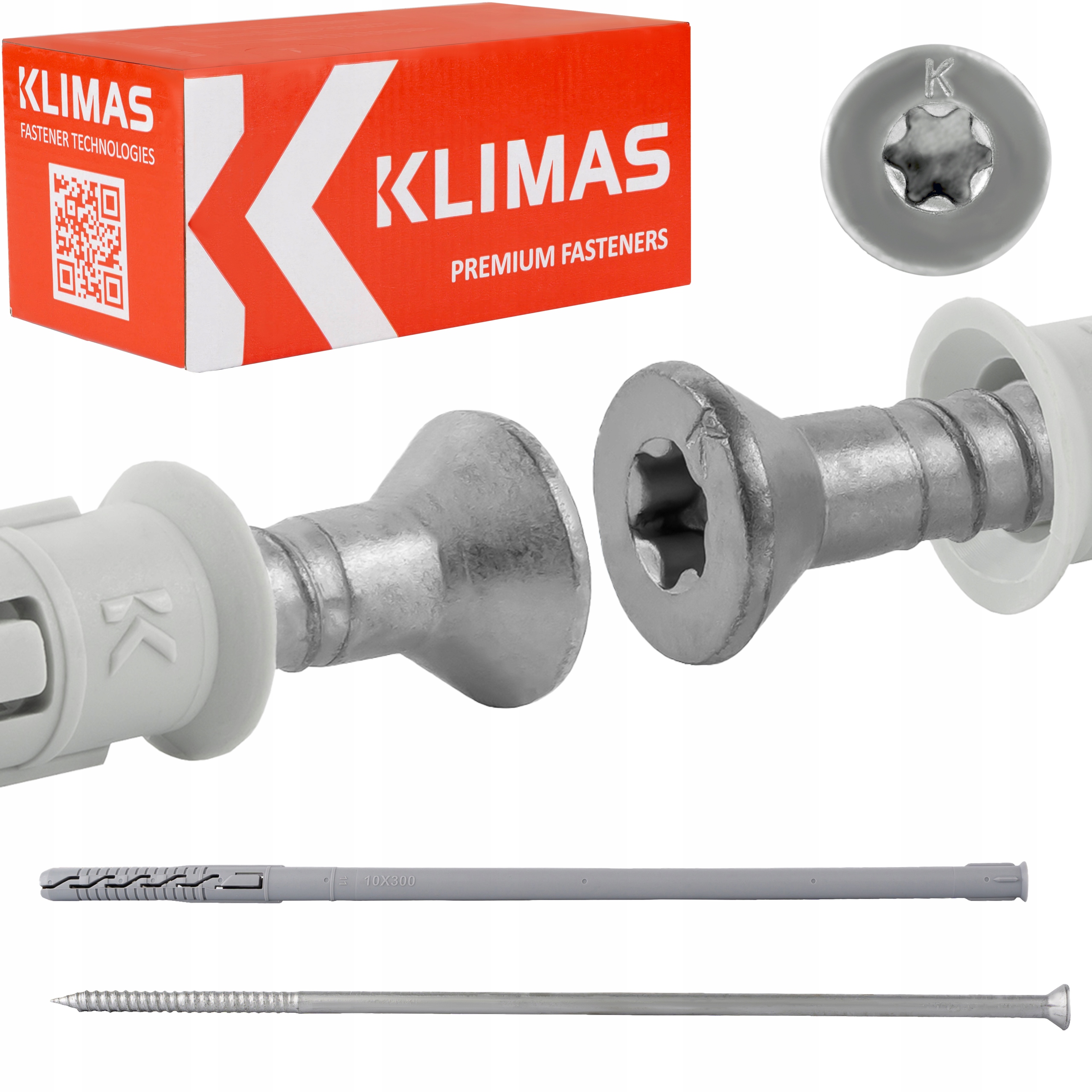 Rámové rozpěrné hmoždinky 10x300 mm 25 ks kuželová hlava Torx Klimas Kps-fast