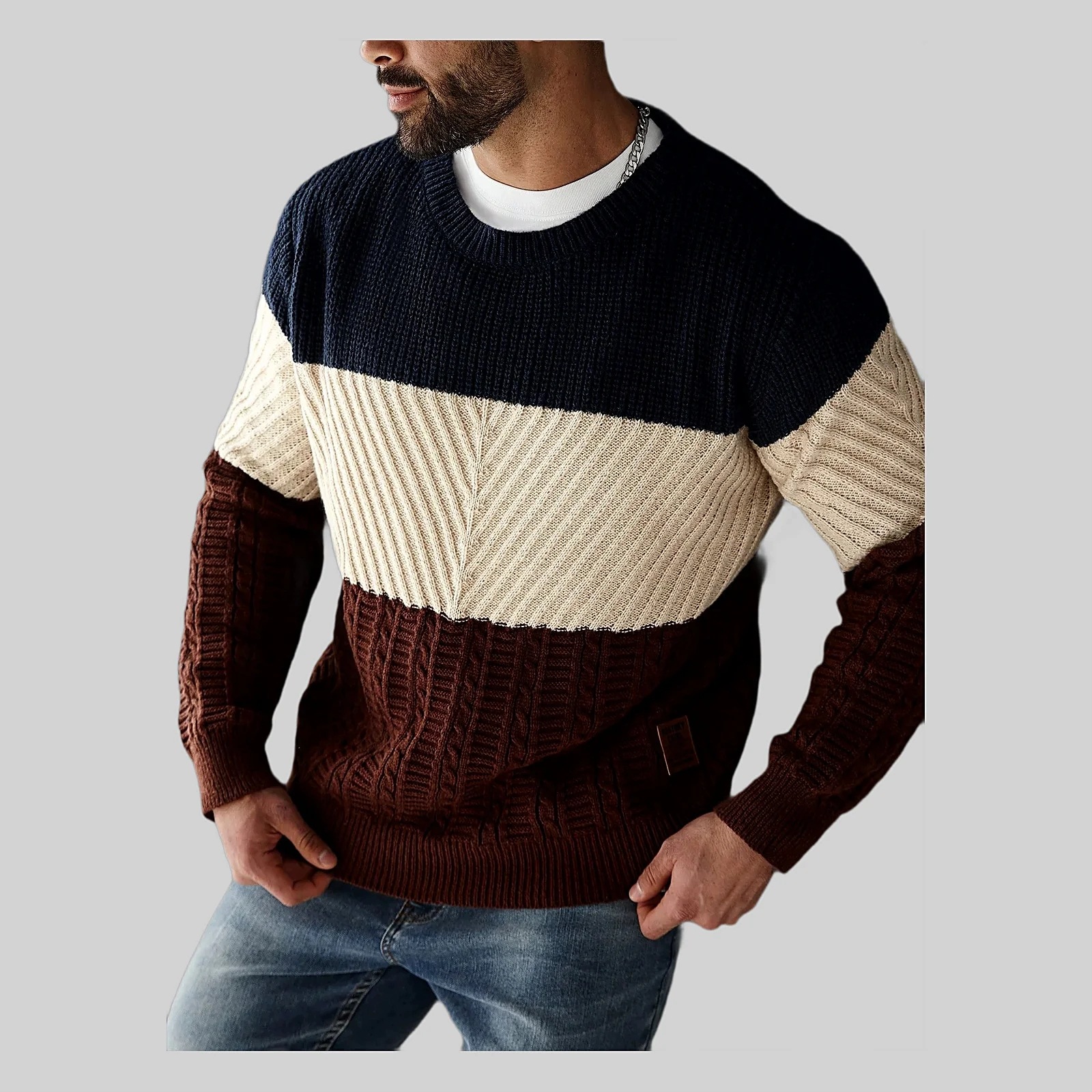 Pánský Svetr klasický žebrovaný stylový módní casual XXL