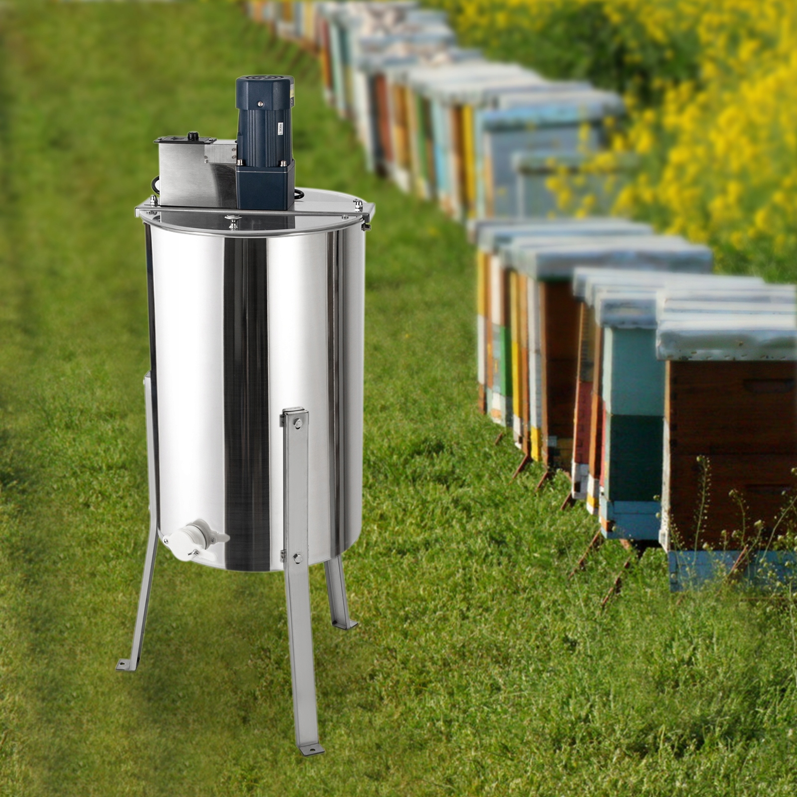 MIODARKA 3 RAMKOWA ELEKTRYCZNA ZE STATYWEM 140W 370RPM 220V Średnica 38 cm