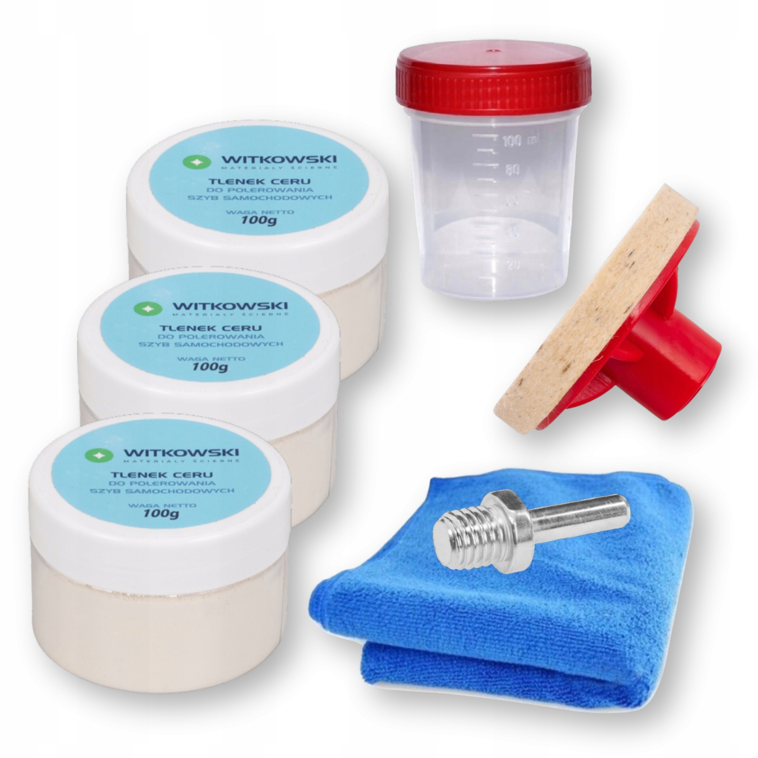 Zestaw Do Polerowania Szyb Szkła Usuwania Rys Tlenek Ceru 300g Filc 75MM
