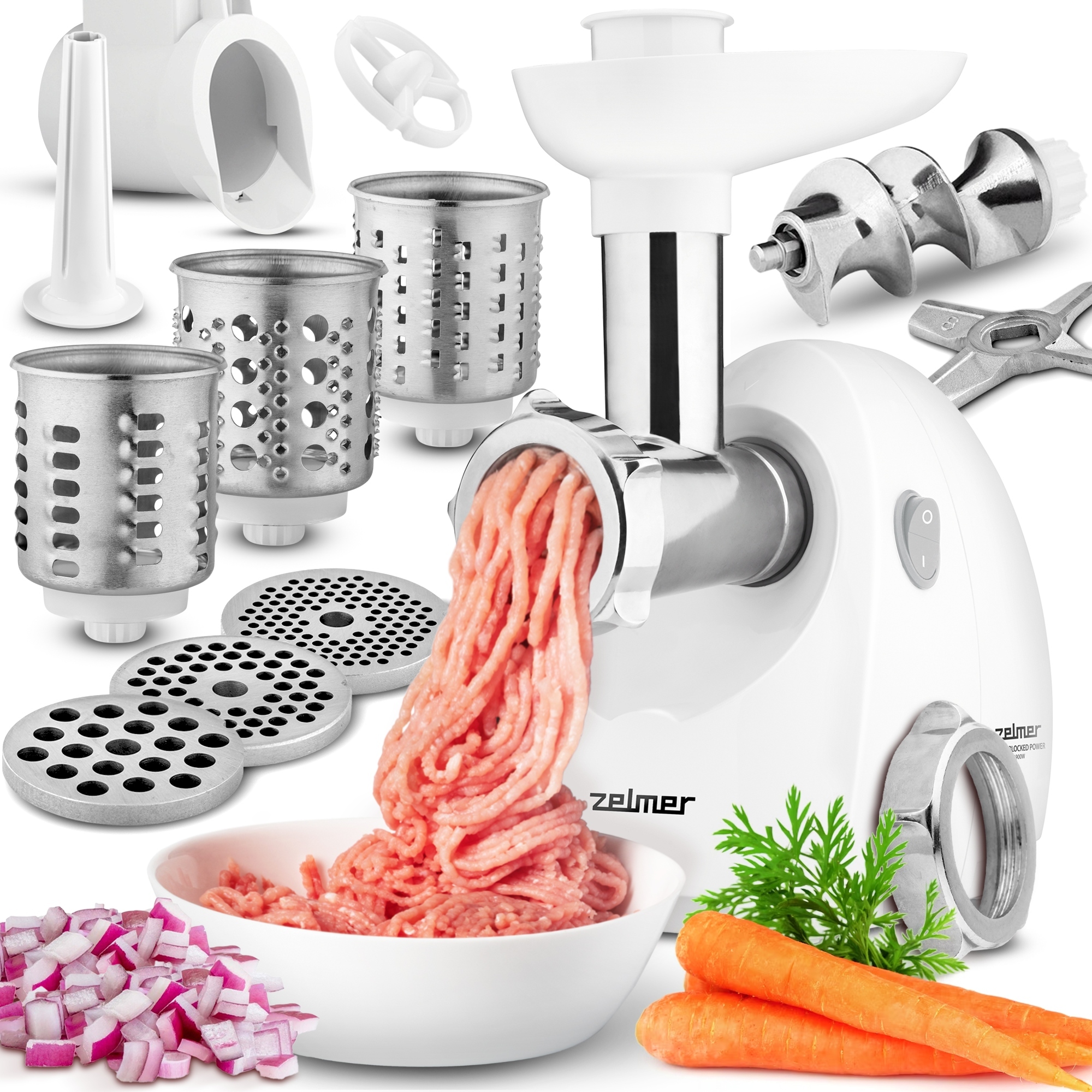Maszynka Do Mielenia Mięsa Cicha Zelmer Szatkownica 1900W 2,5 Kg/min