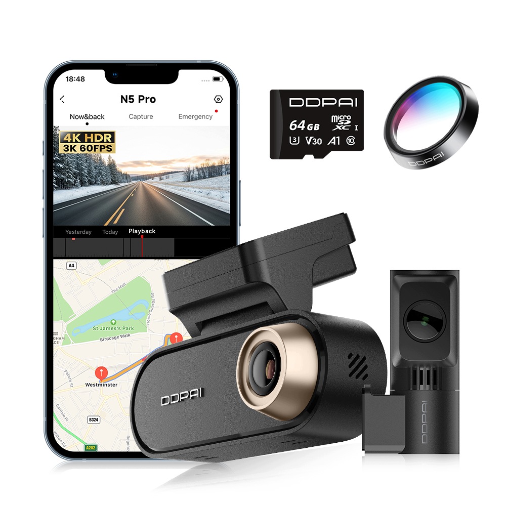 Videorekordér Ddpai N5 Pro Automobilová 4K Hdr 2K Zadní Gps 64GB