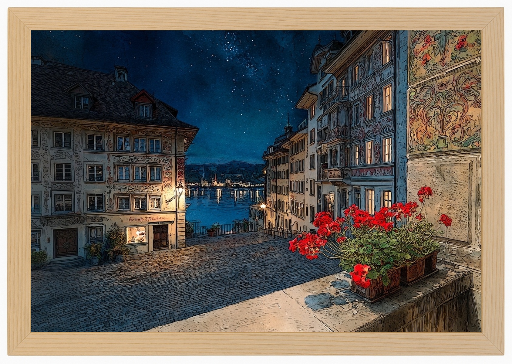 Plakát Rámeček Dřevo Krajina Švýcarsko Lucerna Město Staré Město 60x40