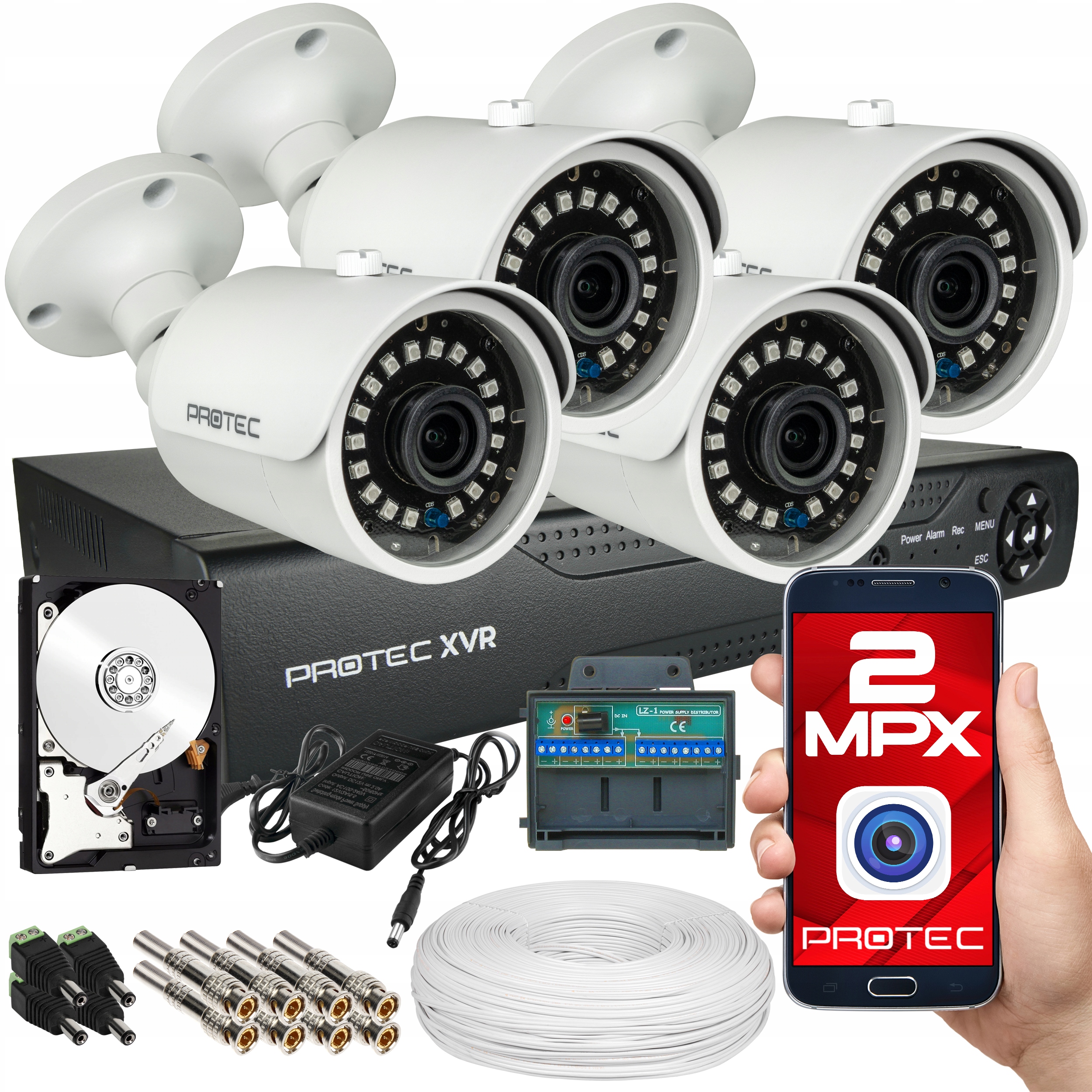 ZESTAW MONITORINGU 4 KAMERY FULL HD ZEWNĘTRZNE 2TB